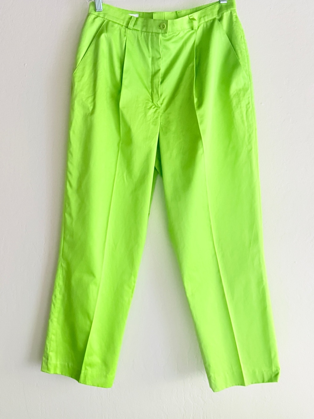 Vintage ESCADA Lime Green Cotton Pleated Straight Leg Pants Size 40